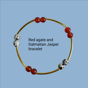 Hand Crafted Red Agate And Dalmatian Jasper Natural Stone Beaded Bracelet